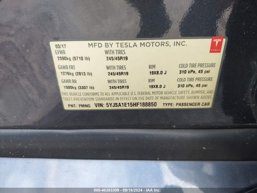 5YJSA1E15HF188850 2017 Tesla Model S 60/75