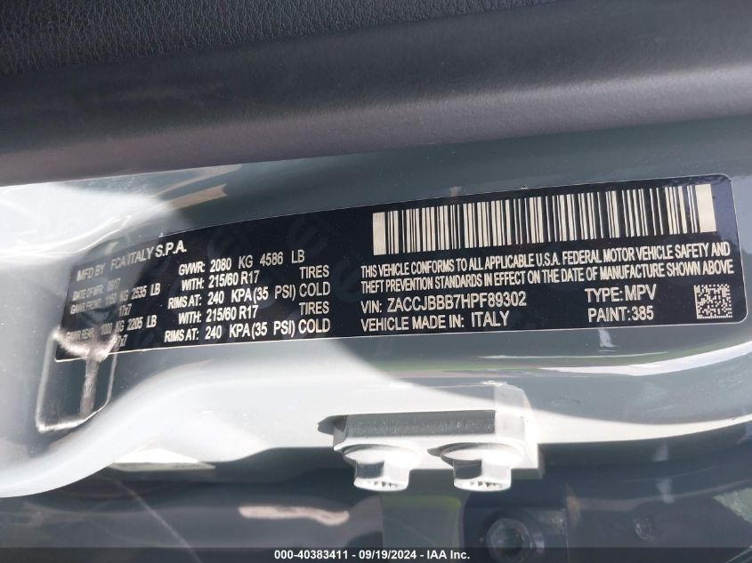 ZACCJBBB7HPF89302 2017 Jeep Renegade Latitude 4X4