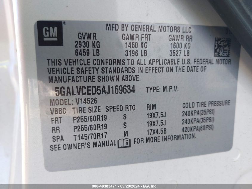 5GALVCED5AJ169634 2010 Buick Enclave 2Xl