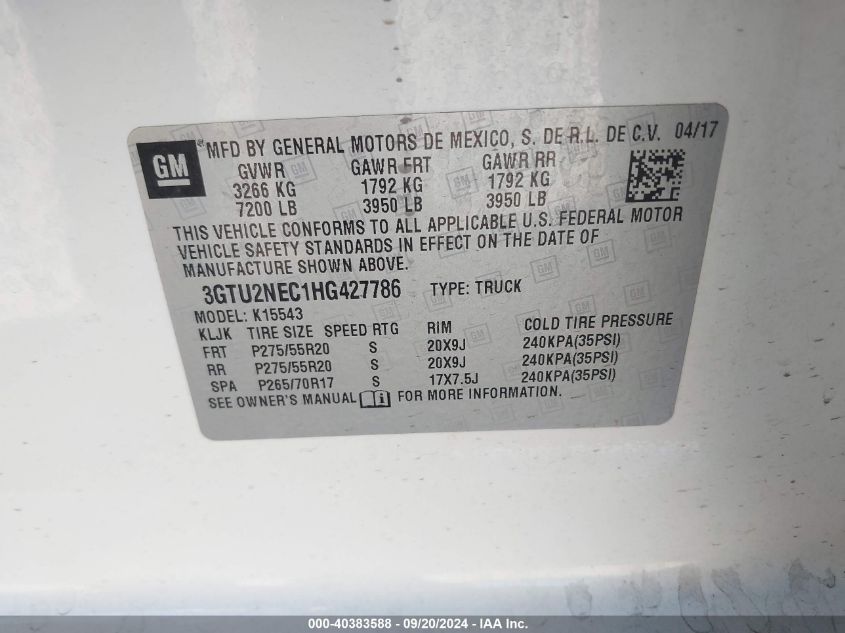 3GTU2NEC1HG427786 2017 GMC Sierra 1500 Slt