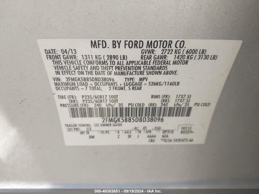 2FMGK5B85DBD38096 2013 Ford Flex Se