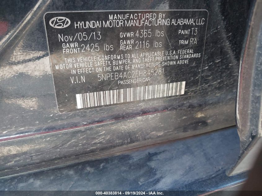 5NPEB4AC2EH845281 2014 Hyundai Sonata Gls