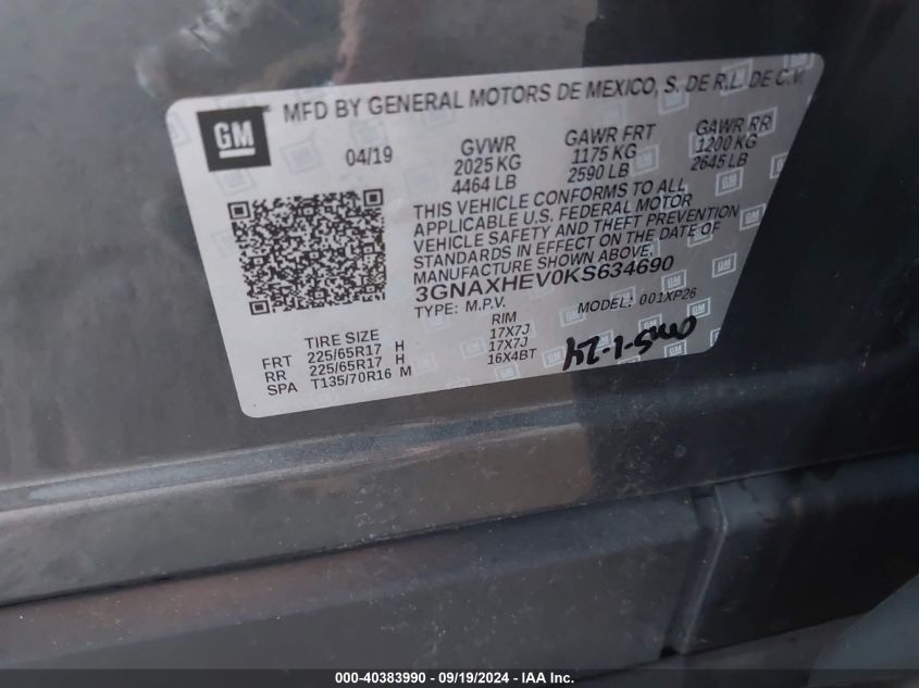 3GNAXHEV0KS634690 2019 Chevrolet Equinox Ls