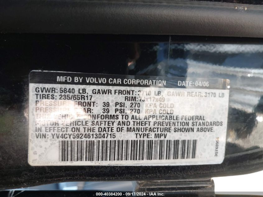 YV4CY592461304715 2006 Volvo Xc90 2.5T