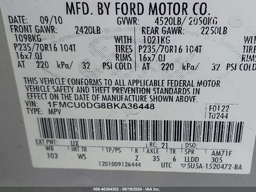 1FMCU0DG8BKA36448 2011 Ford Escape Xlt