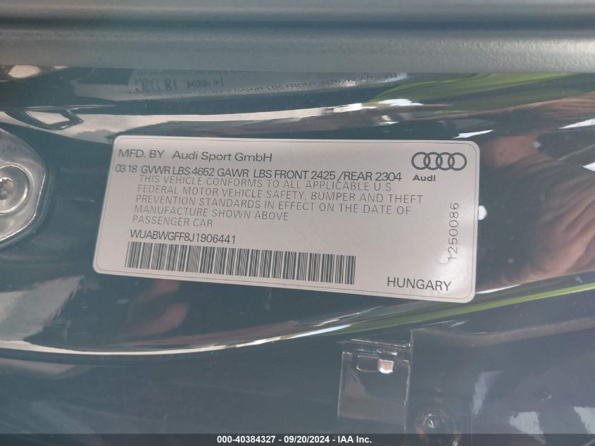 WUABWGFF8J1906441 2018 Audi Rs 3 2.5T