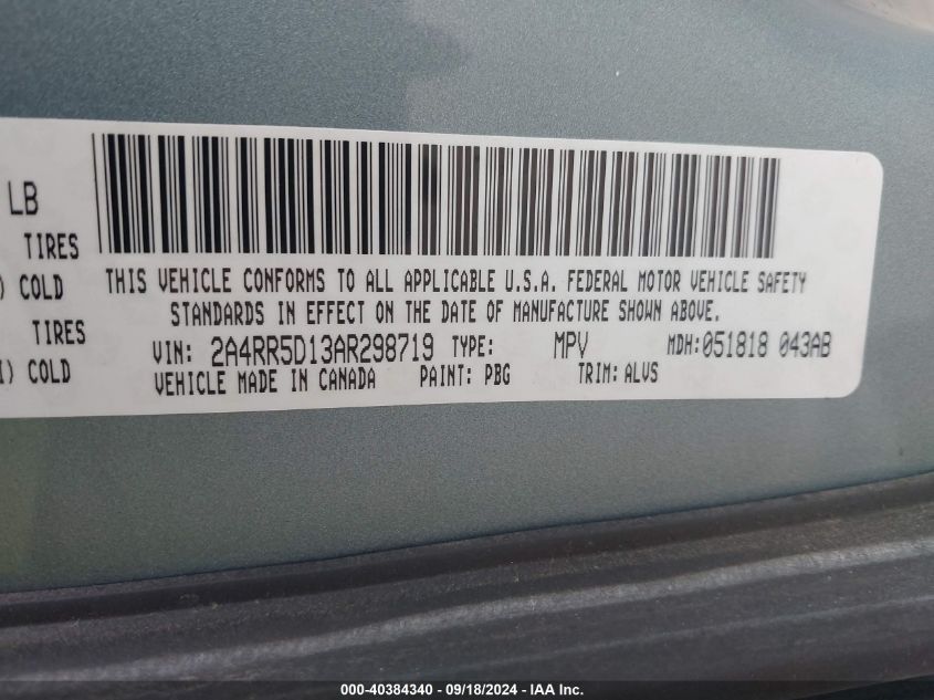 2A4RR5D13AR298719 2010 Chrysler Town & Country Touring