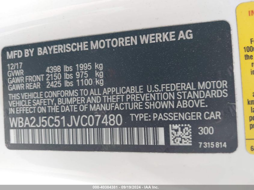 WBA2J5C51JVC07480 2018 BMW M240I