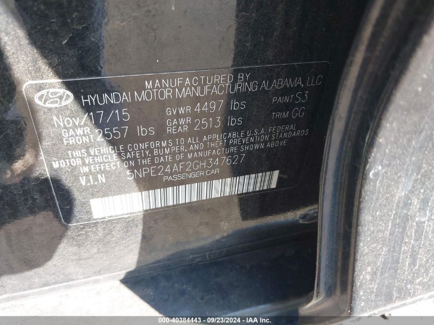 5NPE24AF2GH347627 2016 Hyundai Sonata Se