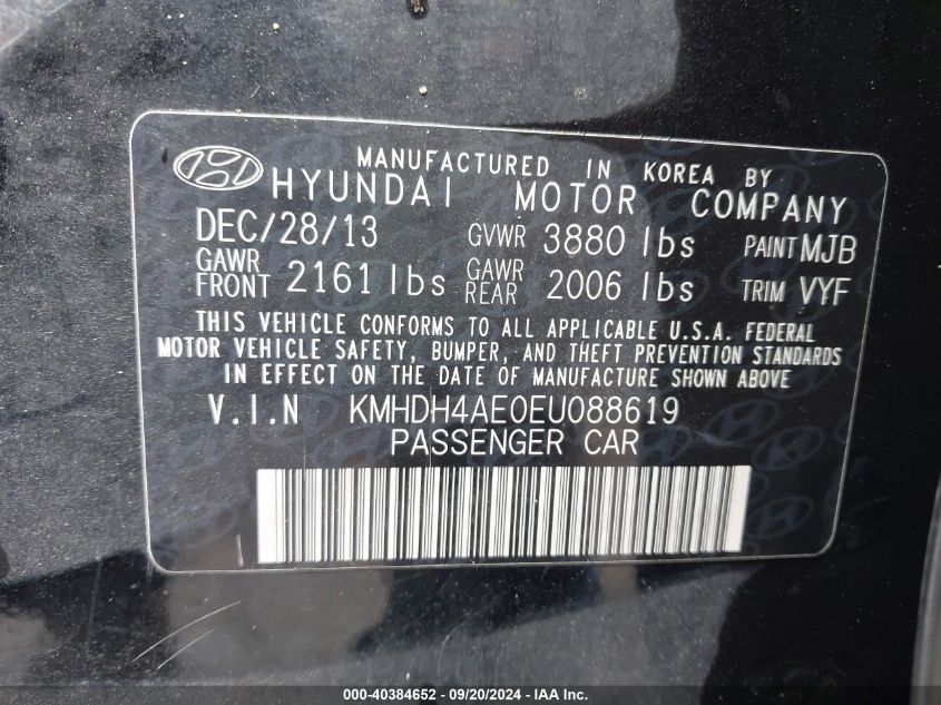 KMHDH4AE0EU088619 2014 Hyundai Elantra Se