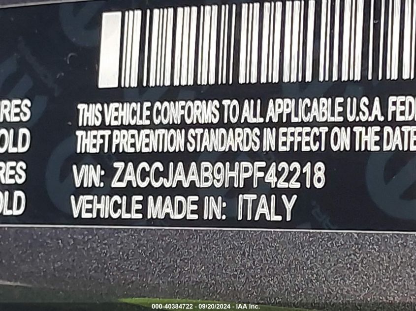 ZACCJAAB9HPF42218 2017 Jeep Renegade Sport Fwd