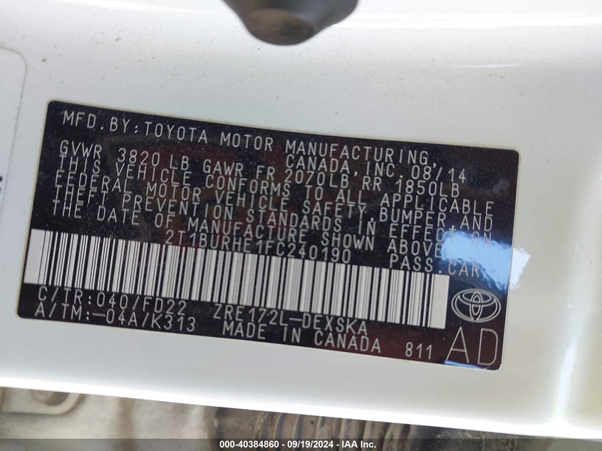 2015 TOYOTA COROLLA S PLUS - 2T1BURHE1FC240190