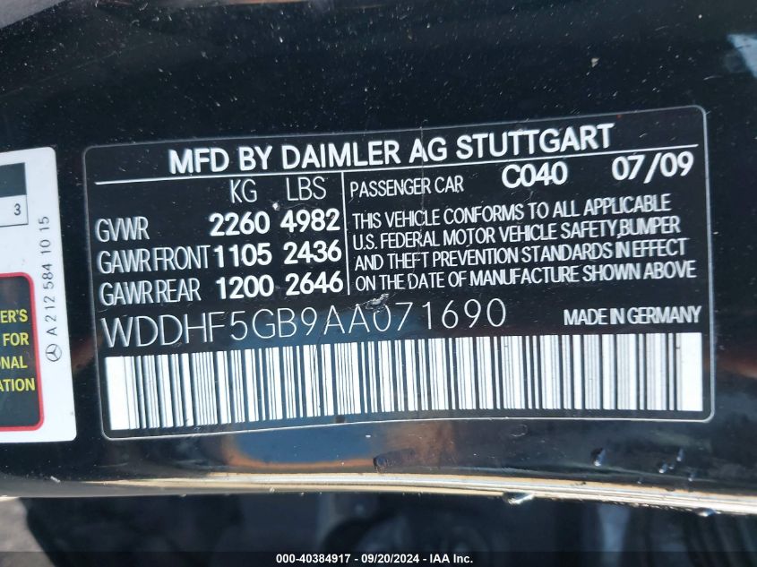 WDDHF5GB9AA071690 2010 Mercedes-Benz E 350