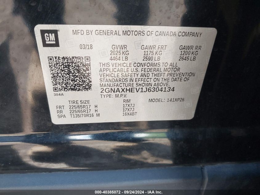 2GNAXHEV1J6304134 2018 Chevrolet Equinox Ls