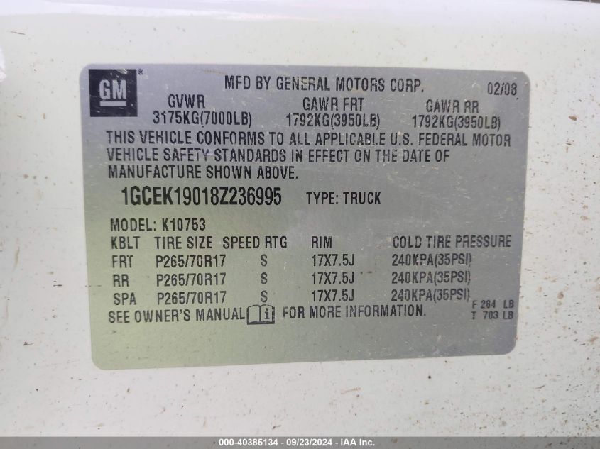 1GCEK19018Z236995 2008 Chevrolet Silverado 1500 Work Truck