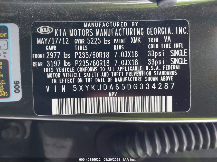 2013 KIA SORENTO EX - 5XYKUDA65DG334287