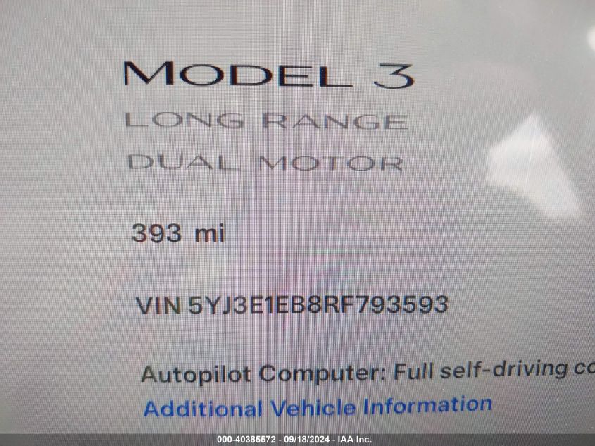 2024 TESLA MODEL 3 LONG RANGE DUAL MOTOR ALL-WHEEL DRIVE - 5YJ3E1EB8RF793593