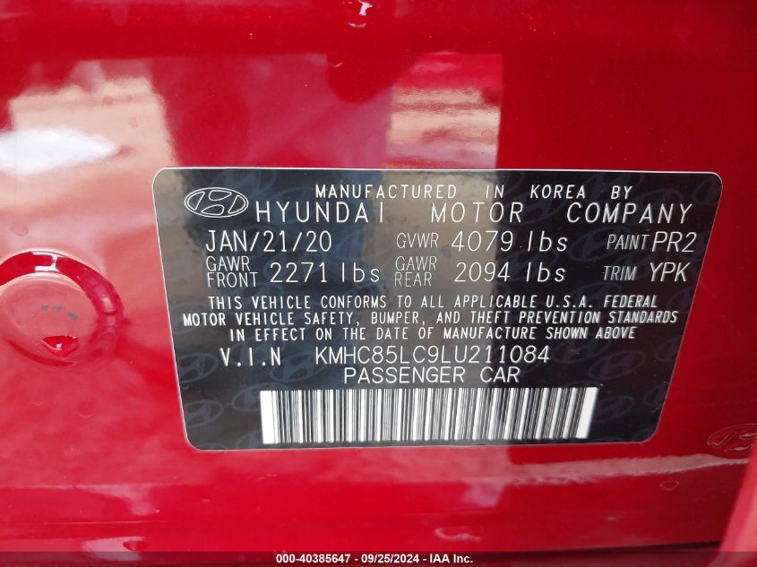 KMHC85LC9LU211084 2020 Hyundai Ioniq Hybrid Sel