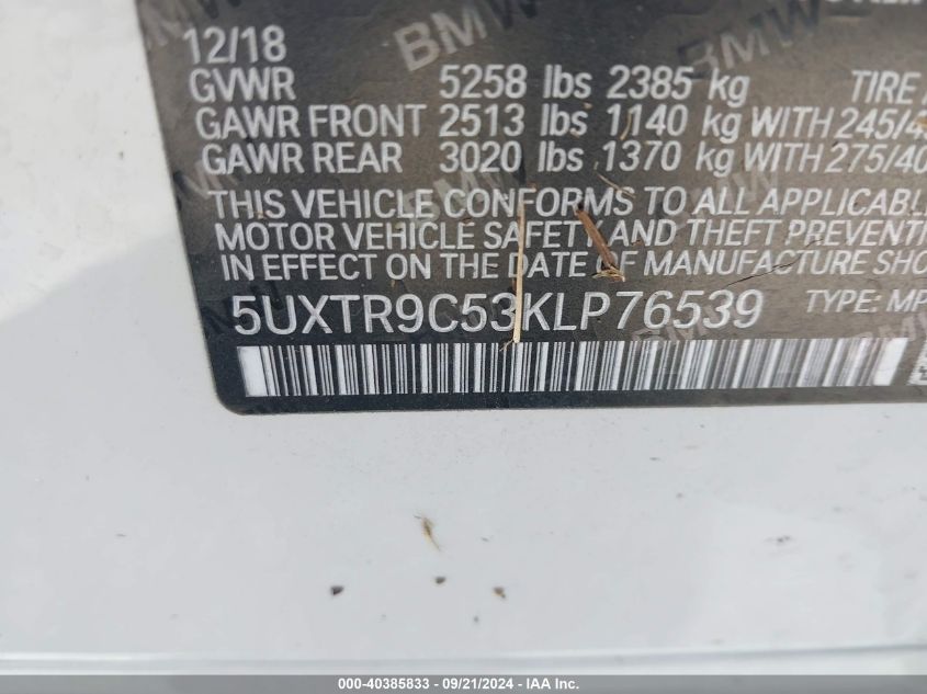 5UXTR9C53KLP76539 2019 BMW X3 xDrive30I