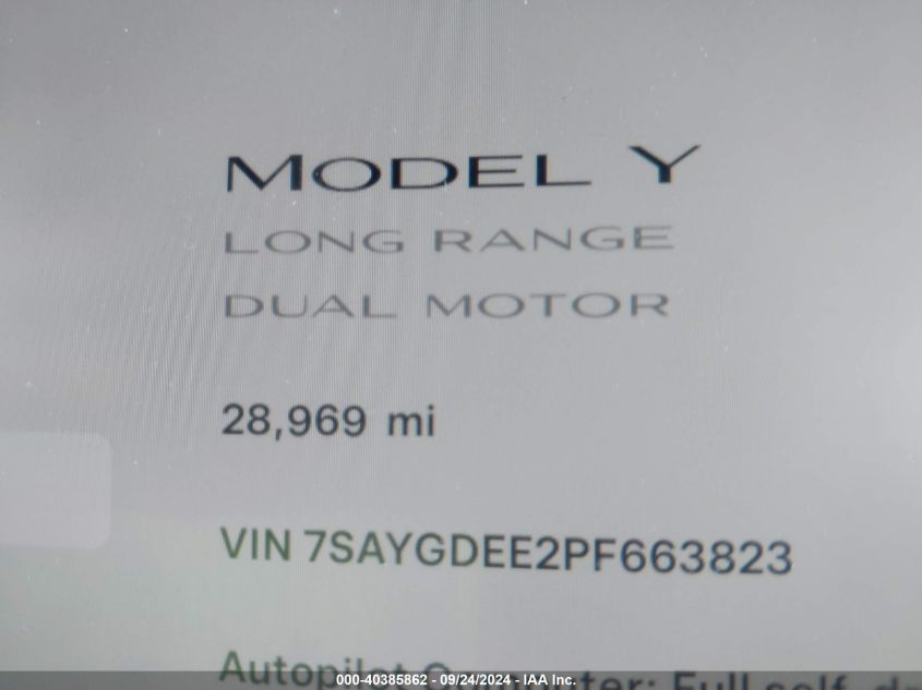 2023 Tesla Model Y VIN: 7SAYGDEE2PF663823 Lot: 40385862