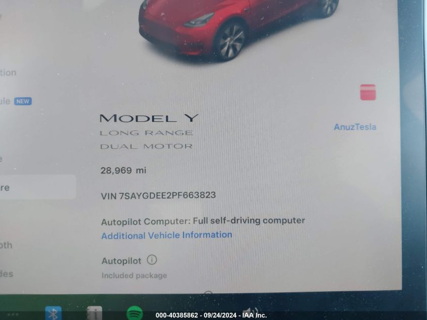 2023 Tesla Model Y VIN: 7SAYGDEE2PF663823 Lot: 40385862