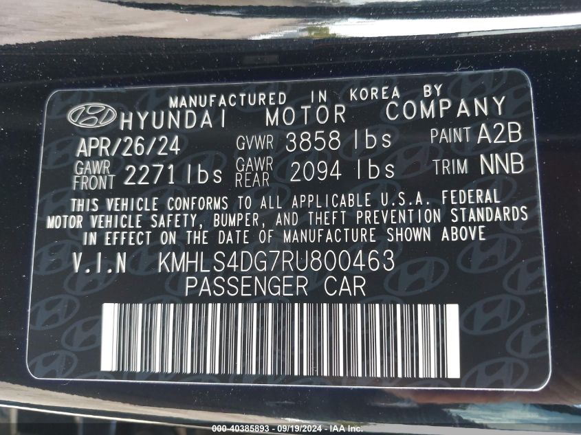 2024 Hyundai Elantra Sel VIN: KMHLS4DG7RU800463 Lot: 40385893