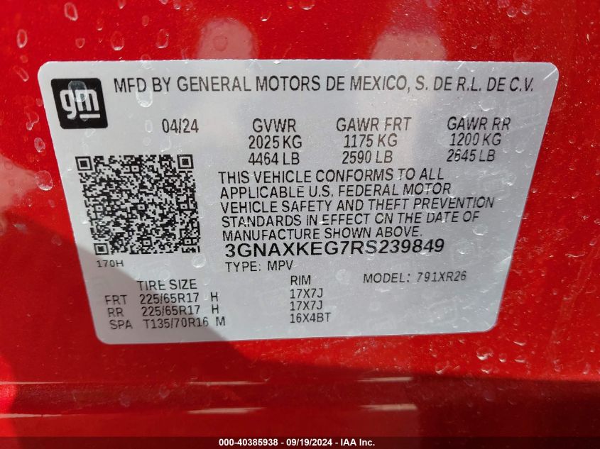 2024 CHEVROLET EQUINOX FWD LT - 3GNAXKEG7RS239849