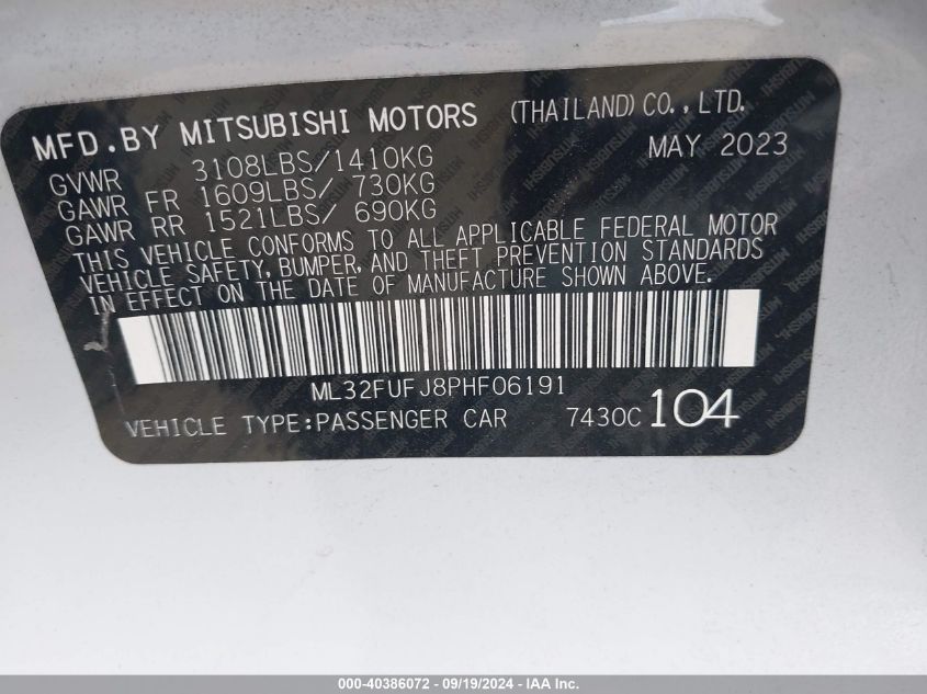 ML32FUFJ8PHF06191 2023 Mitsubishi Mirage G4 Es