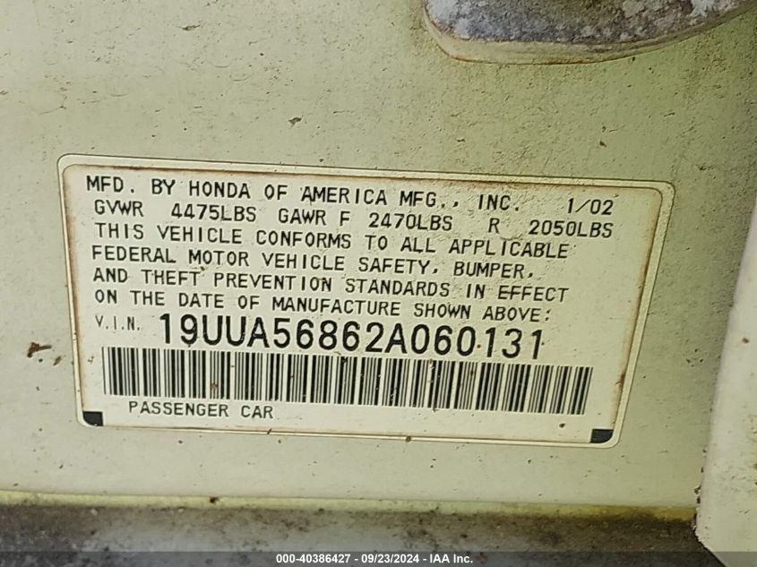 19UUA56862A060131 2002 Acura Tl 3.2 Type S