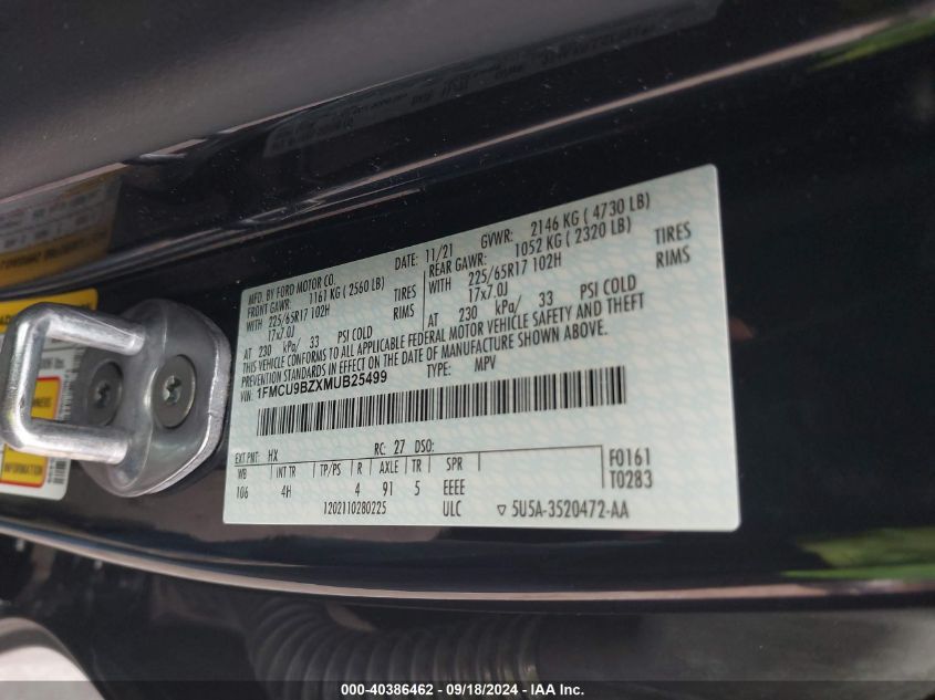 2021 FORD ESCAPE SE HYBRID - 1FMCU9BZXMUB25499