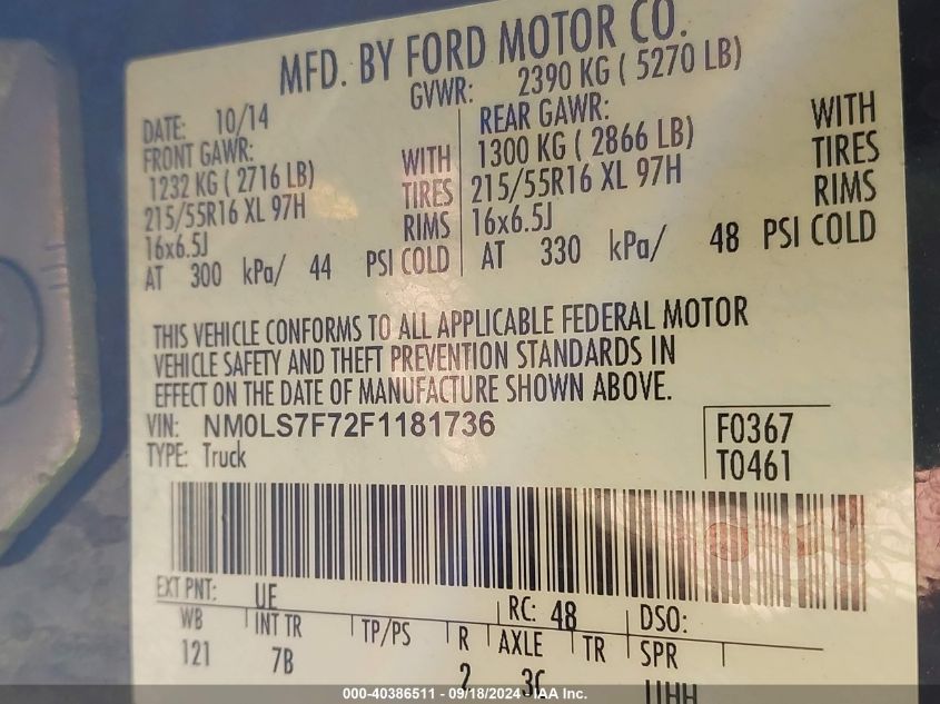 NM0LS7F72F1181736 2015 Ford Transit Connect Xlt