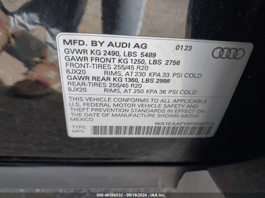 2023 Audi Q5 Premium Plus 45 Tfsi S Line Quattro VIN: WA1EAAFY9P2095723 Lot: 40386532