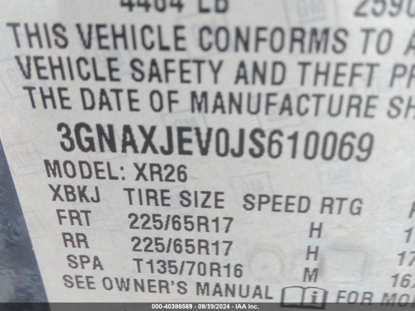 3GNAXJEV0JS610069 2018 Chevrolet Equinox Lt