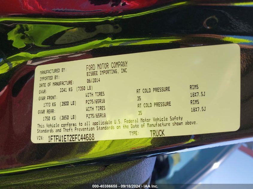 2014 Ford F-150 Xlt VIN: 1FTFW1ET2EFC44688 Lot: 40386655