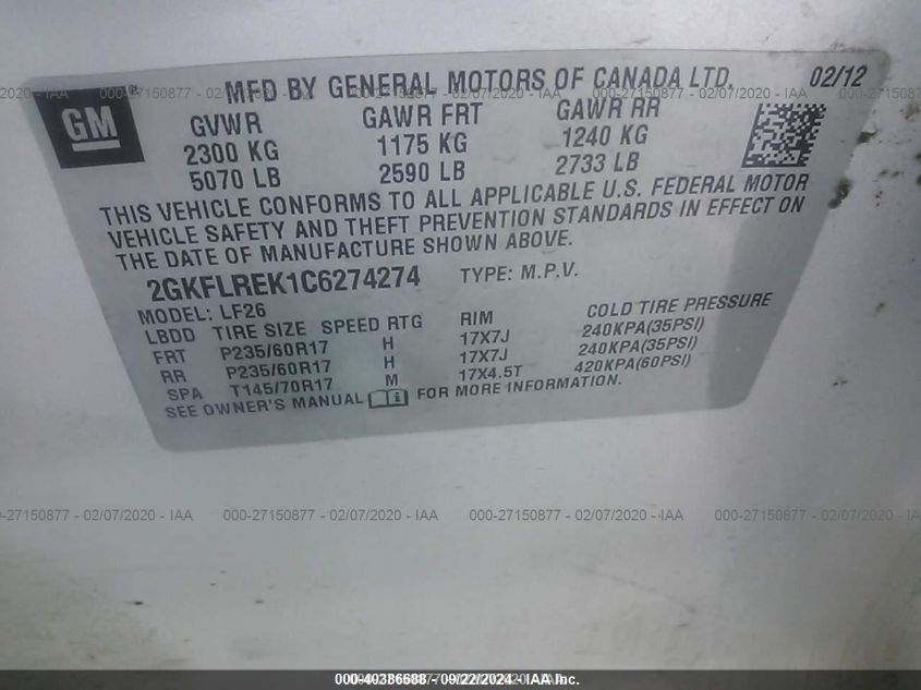 2GKFLREK1C6274274 2012 GMC Terrain Sle-1