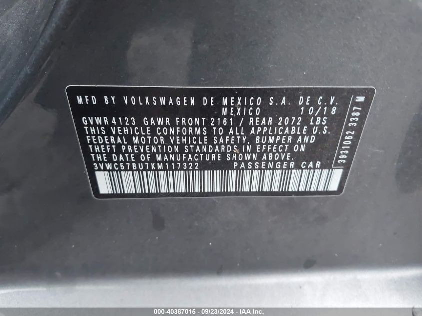 3VWC57BU7KM117322 2019 Volkswagen Jetta S/Se/R-Line