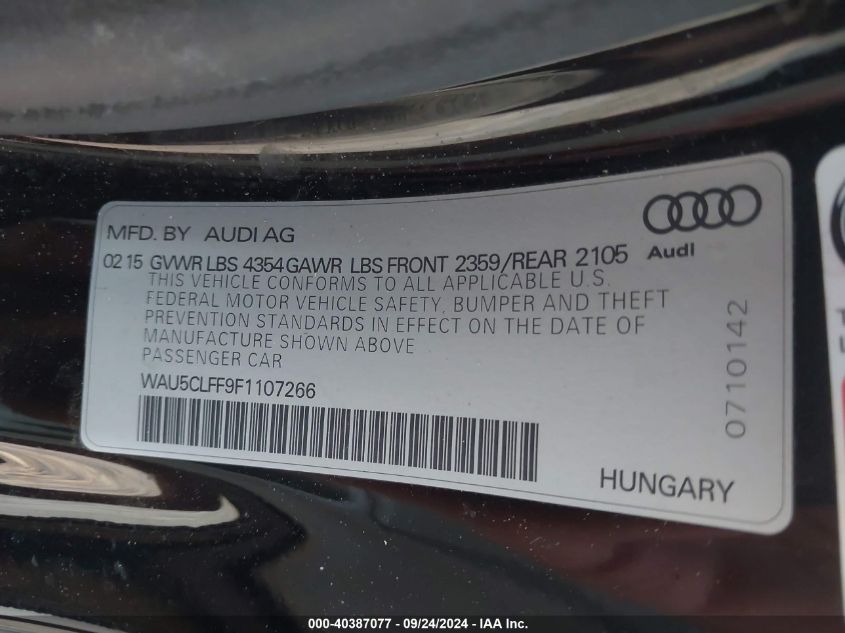 2015 Audi A3 Premium Plus VIN: WAU5CLFF9F1107266 Lot: 40387077