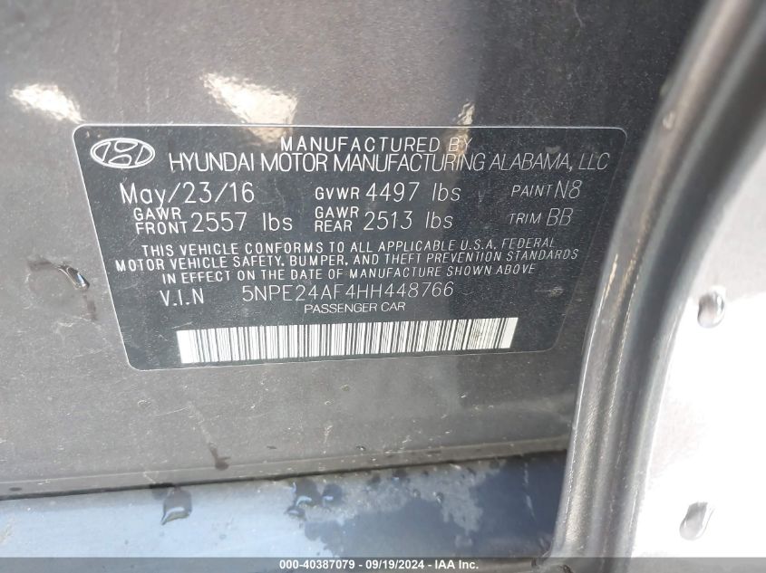 5NPE24AF4HH448766 2017 Hyundai Sonata