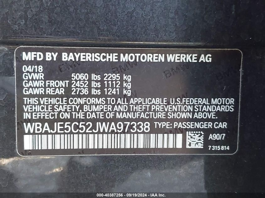 WBAJE5C52JWA97338 2018 BMW 540I