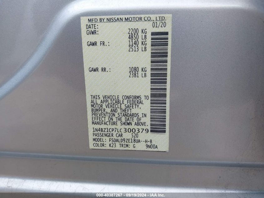 1N4BZ1CP7LC300379 2020 Nissan Leaf Sv Plus 62 Kwh