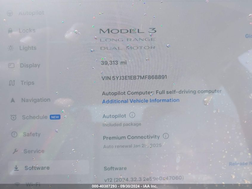 2021 Tesla Model 3 VIN: 5YJ3E1EB7MF868891 Lot: 40387293