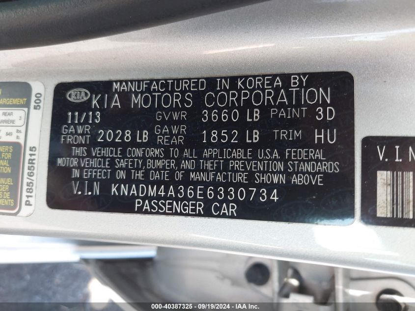 KNADM4A36E6330734 2014 Kia Rio Lx