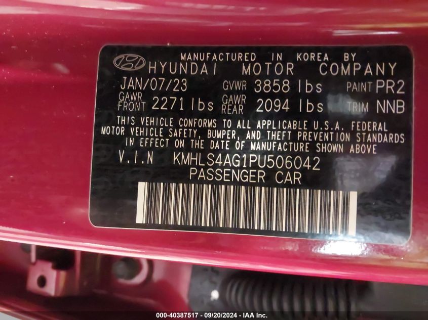 2023 Hyundai Elantra Sel VIN: KMHLS4AG1PU506042 Lot: 40387517