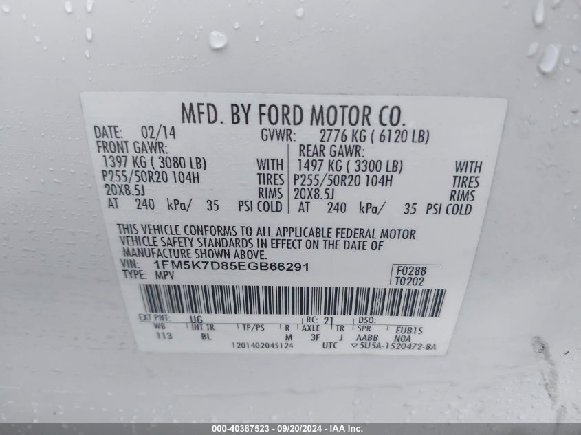 1FM5K7D85EGB66291 2014 Ford Explorer Xlt