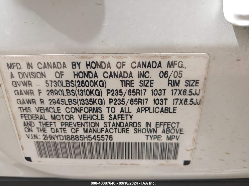 2HNYD18885H545576 2005 Acura Mdx