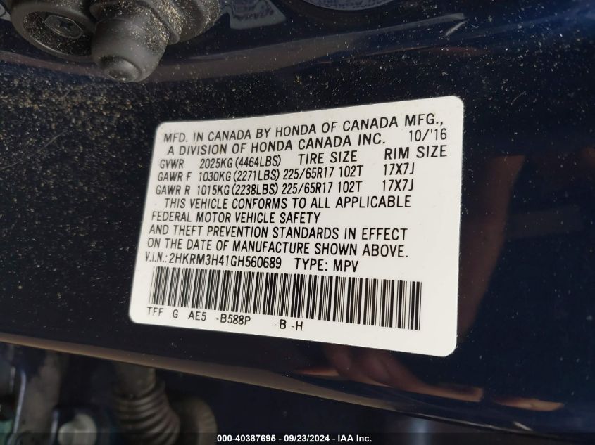 2HKRM3H41GH560689 2016 Honda Cr-V Se