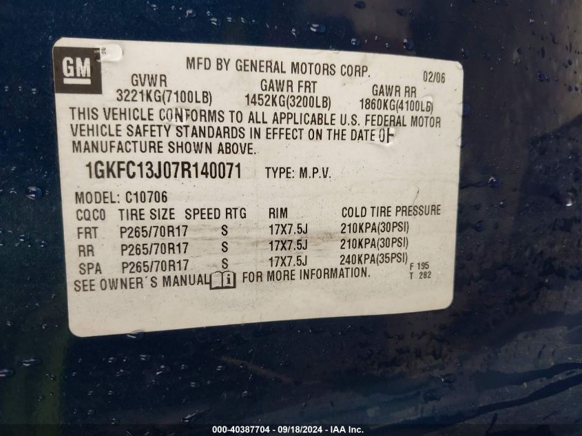 1GKFC13J07R140071 2007 GMC Yukon Commercial Fleet