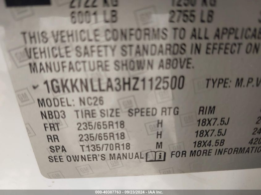 1GKKNLLA3HZ112500 2017 GMC Acadia Sle-2