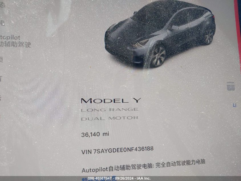 7SAYGDEE0NF436188 2022 Tesla Model Y