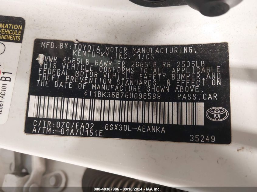 4T1BK36B76U096588 2006 Toyota Avalon Xl